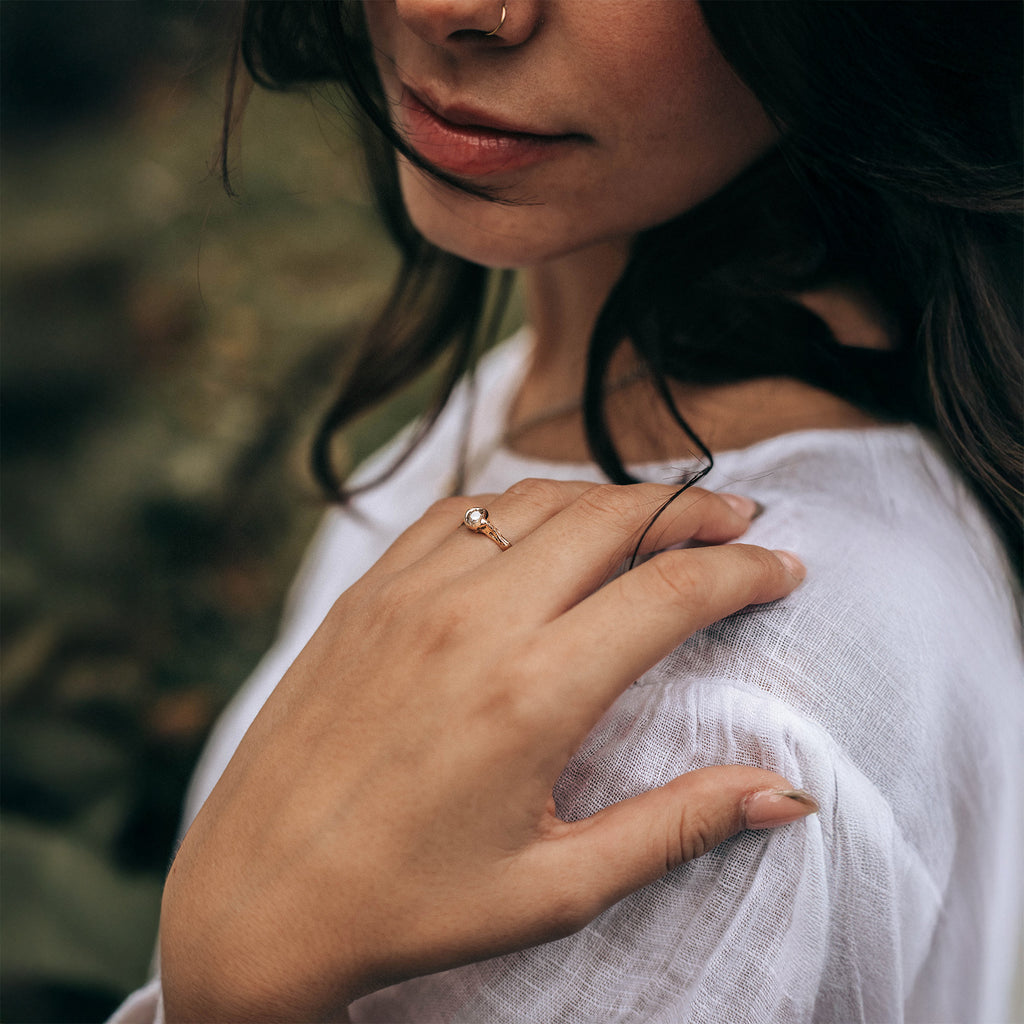 Victorian Old Cut Diamond 18k Rose Gold Solitaire Ring