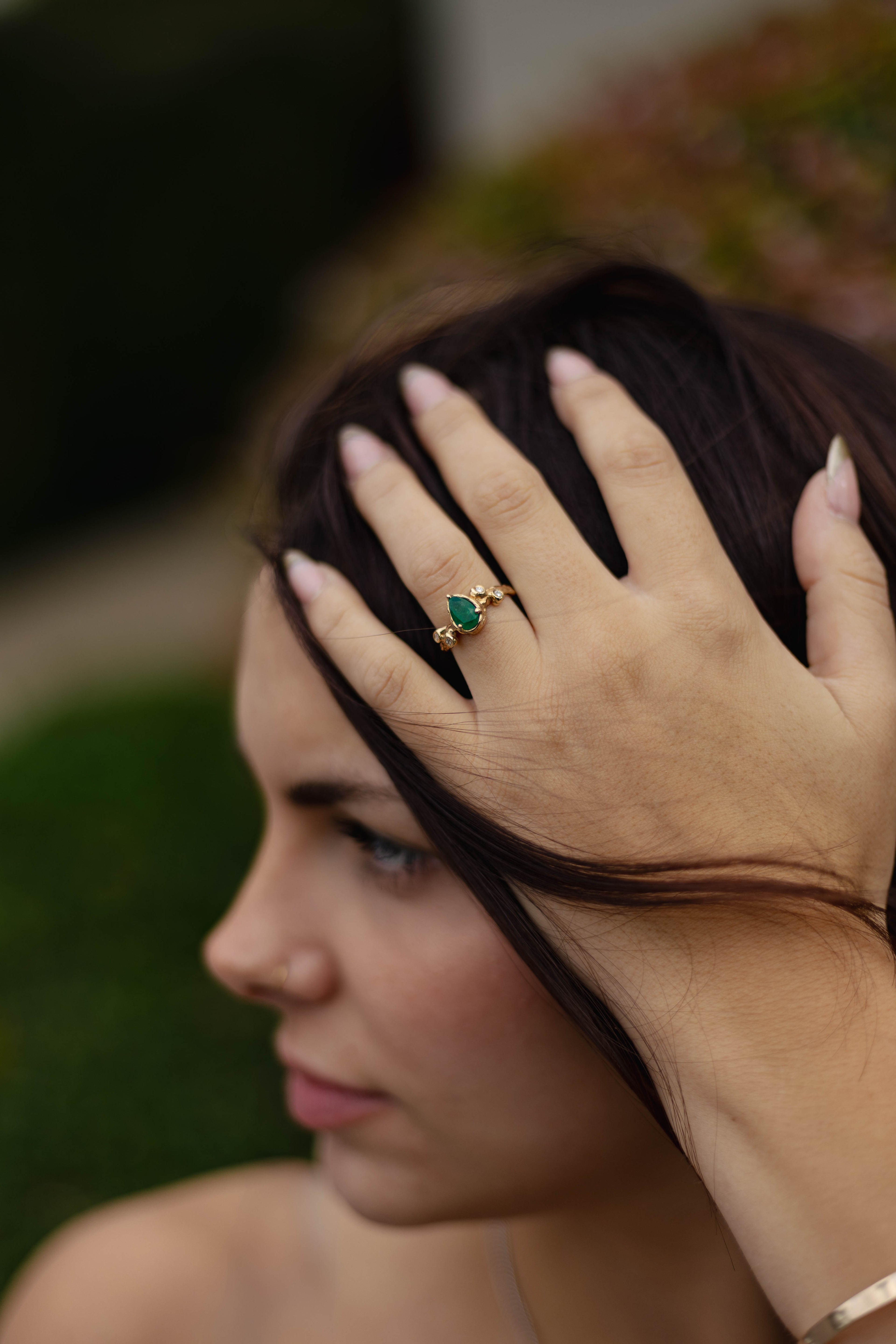 Pear Shape Emerald and Diamond Ring