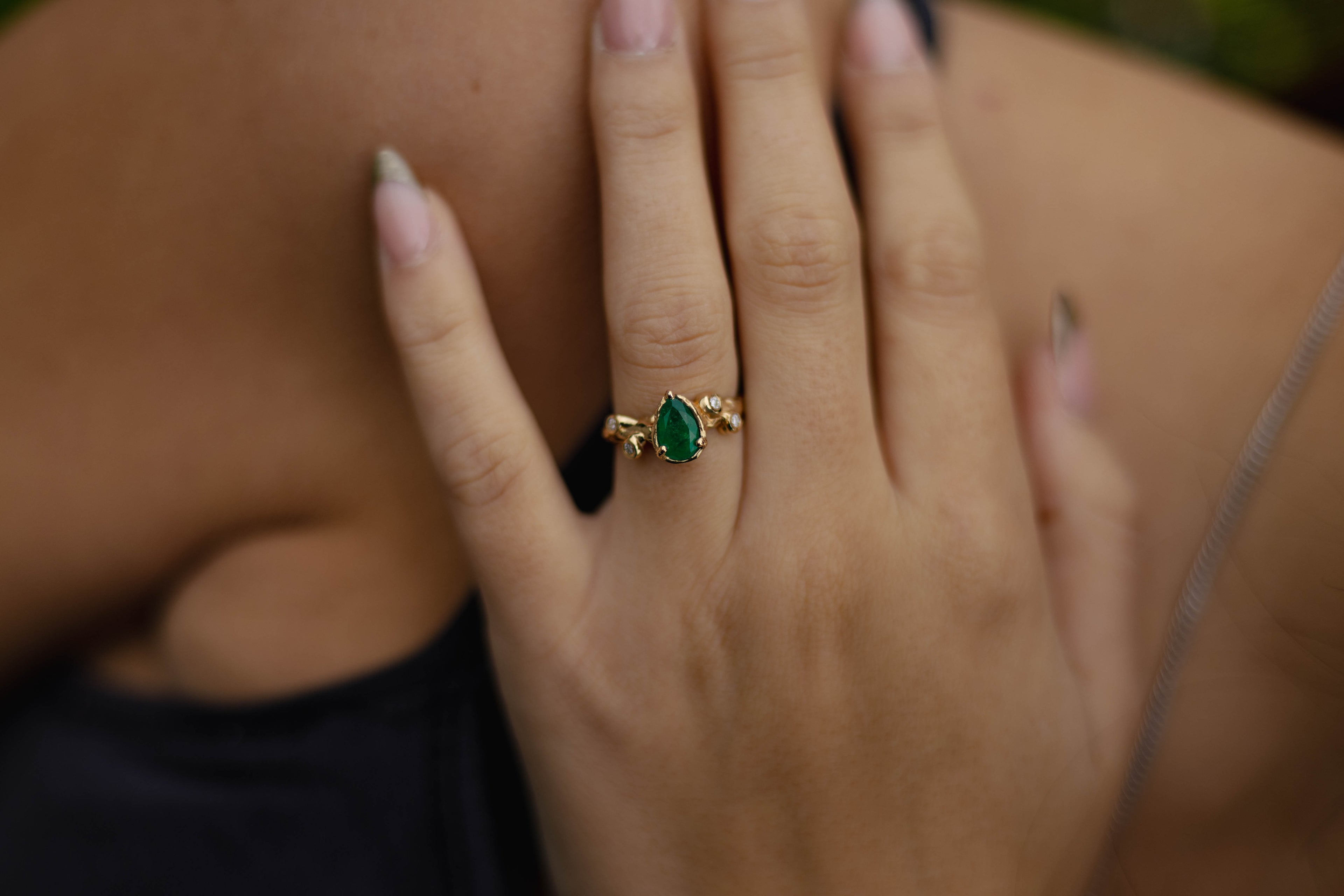 Pear Shape Emerald and Diamond Ring
