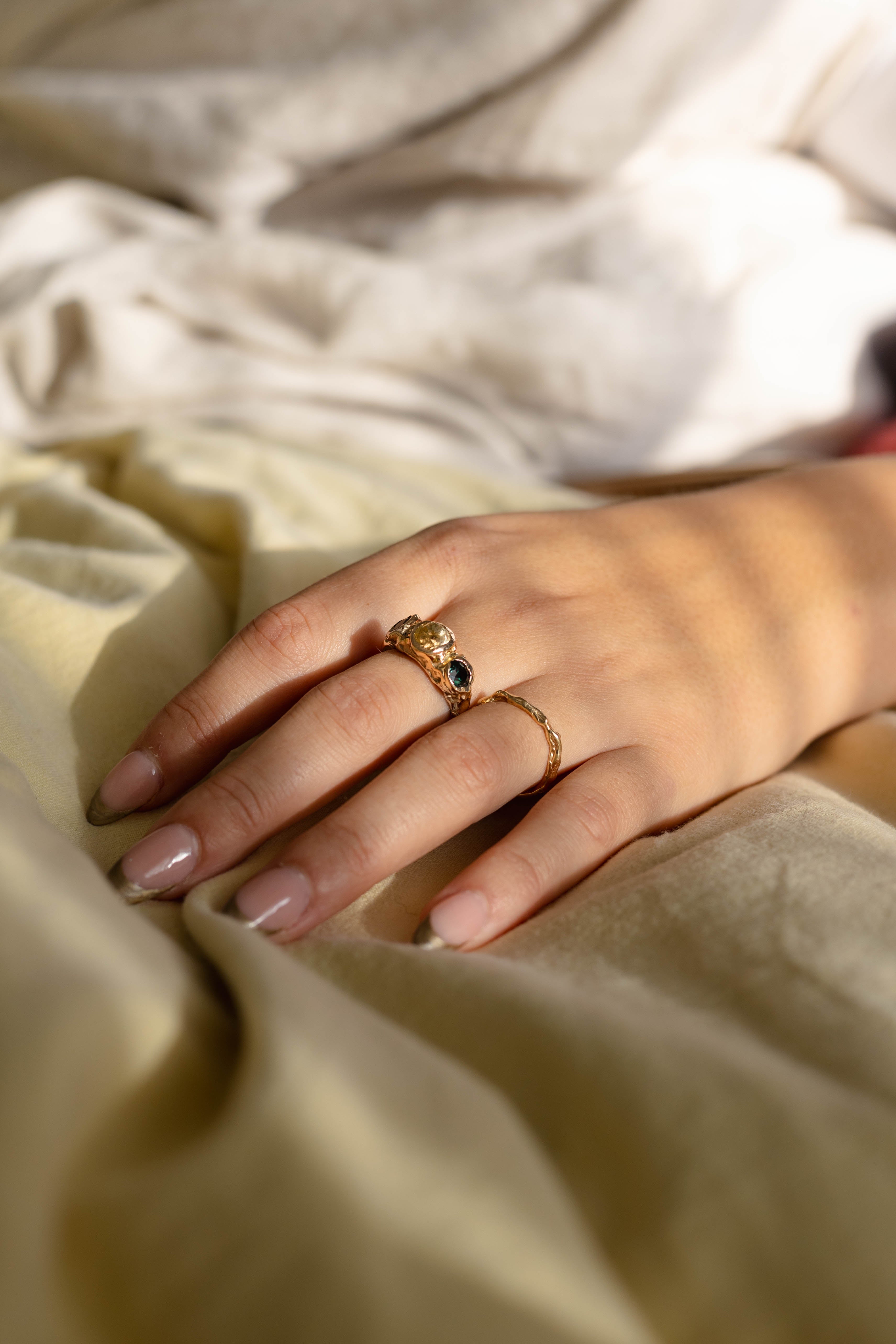 Trilogy Yellow Sapphire and Green Tourmaline Ring