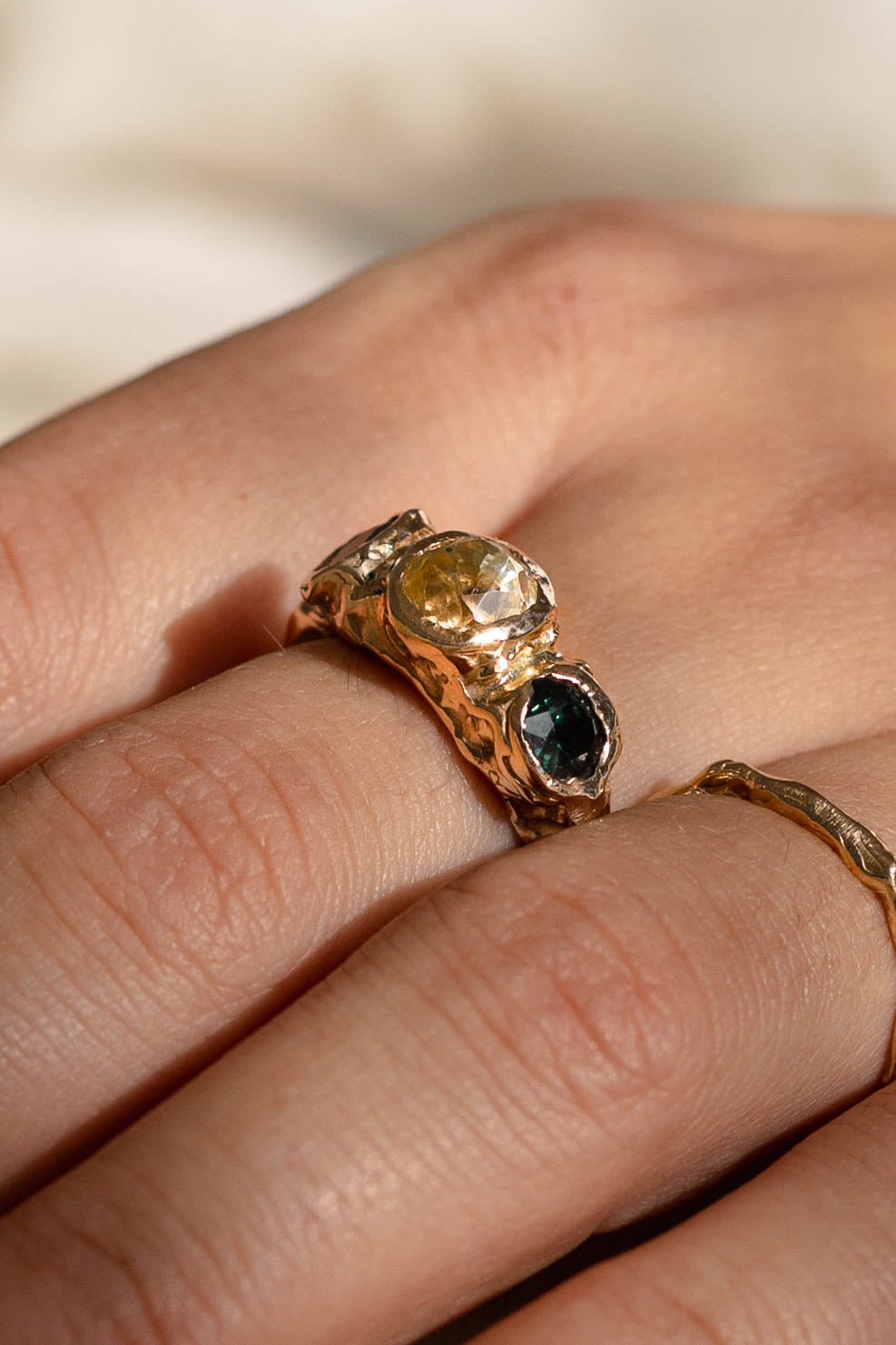 Trilogy Yellow Sapphire and Green Tourmaline Ring