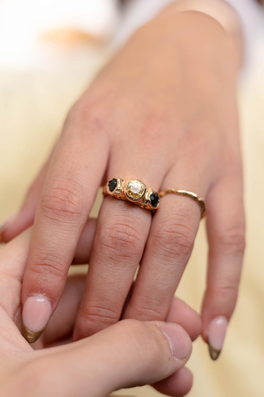 Trilogy Yellow Sapphire and Green Tourmaline Ring